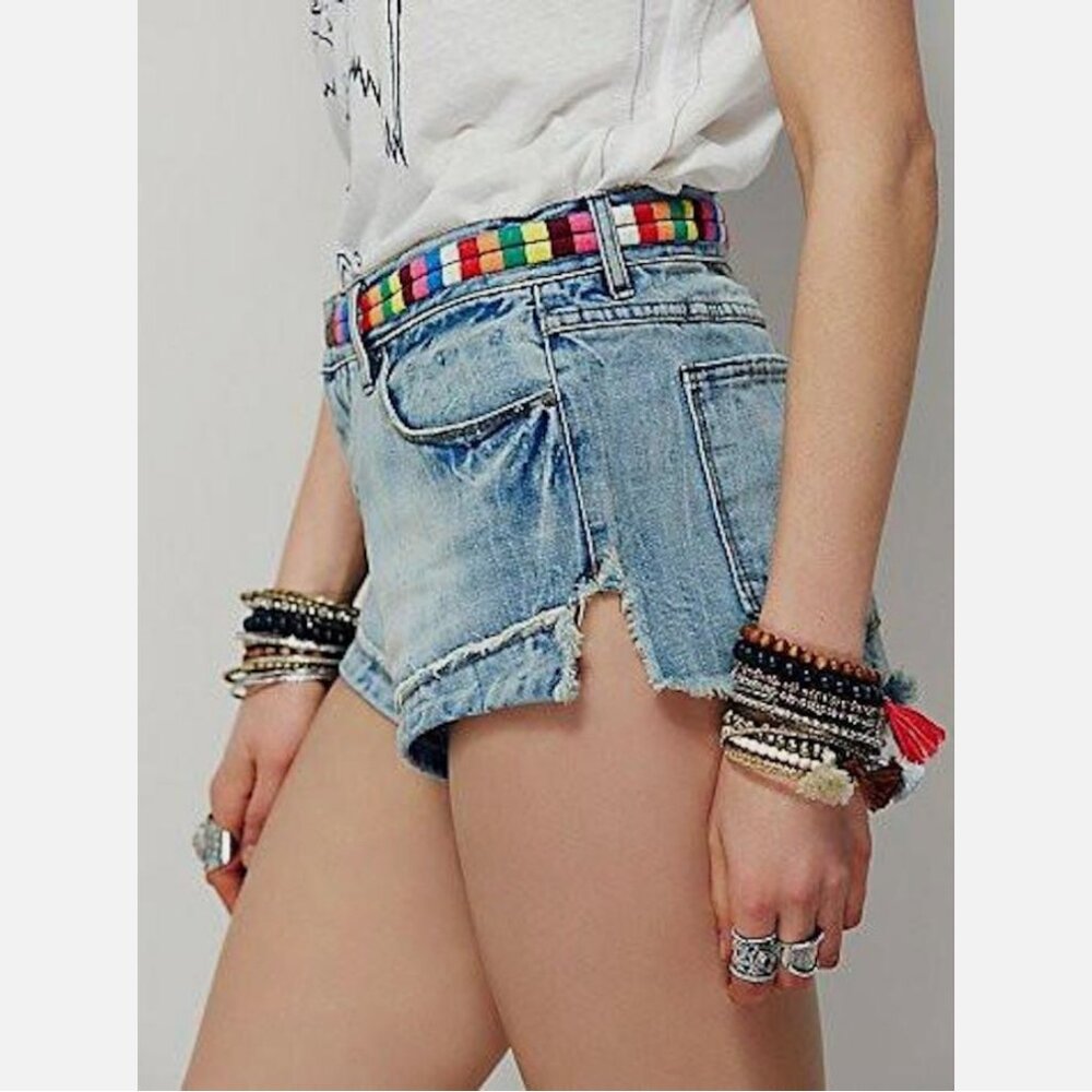 Free People Eliot Embroidered Vibe Denim Cut Off Shorts - Picture 3 of 5